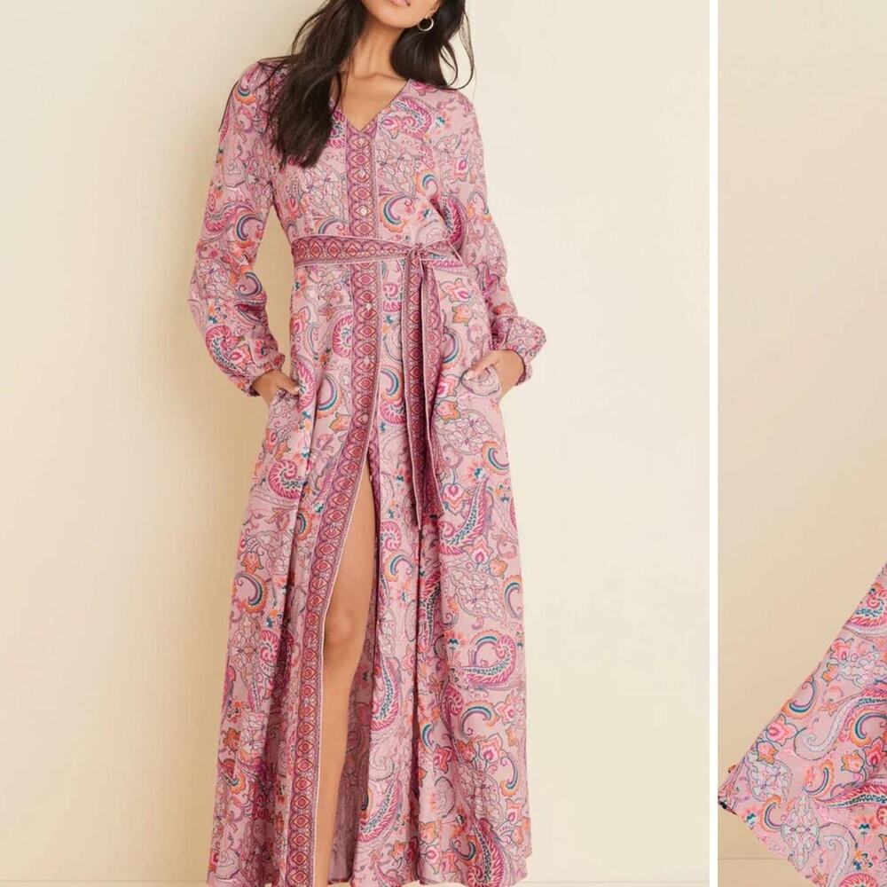 VENUS Pink PAISLEY maxi dress with BELT SIZE SMALL 6-8